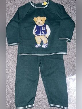 Kids Green Bear Knit Pant Set